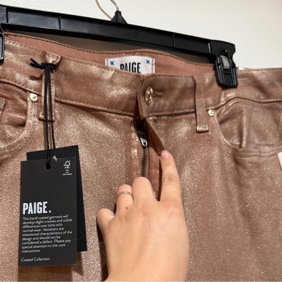 New Paige Leenah High Rise Wide Leg Jean 32 Metallic Rose Gold Simmering Coated - Picture 5 of 17